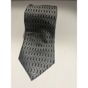 Bellini New York Milan Mens Silk Tie Silver Black Geometric Hand Made Necktie